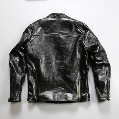 Japanese style motorcycle jacket J100 men's slim fit short genuine leather jacket