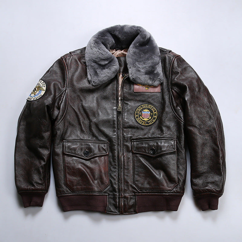 American G1 genuine leather bomber jacket men's detachable wool collar cowhide flight suit leather jacket