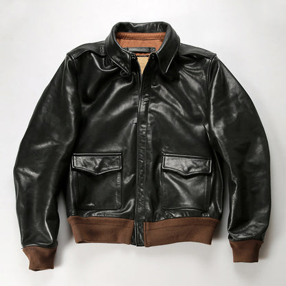 A2 vegetable tanned cowhide bomber jacket men's and women's genuine leather jacket