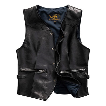 Men's vintage top layer sheepskin leather casual vest