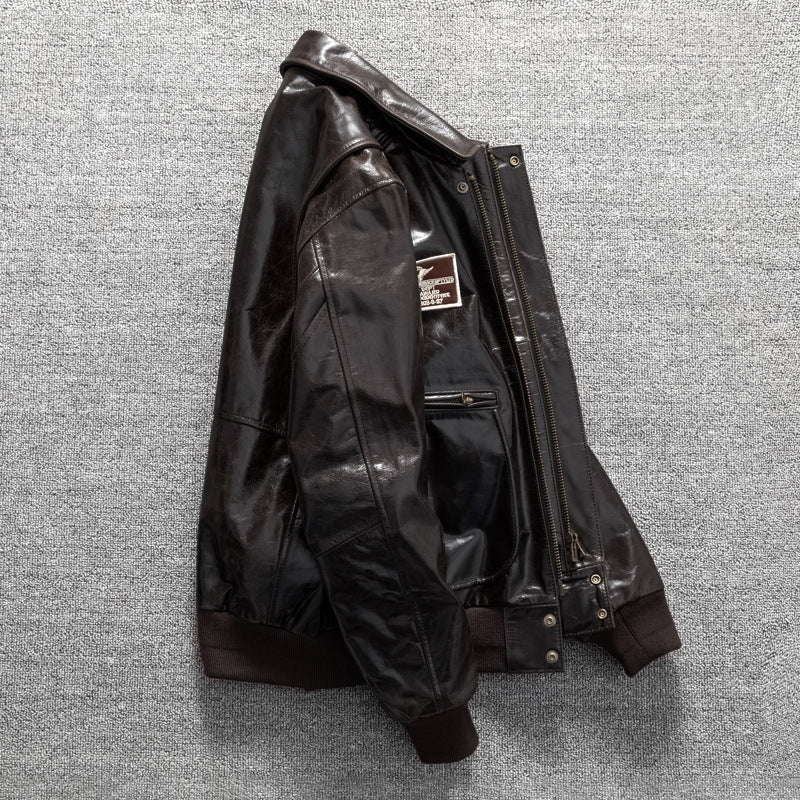 Men's winter leather jacket with cotton and quilted flight suit, genuine cowhide leather jacket
