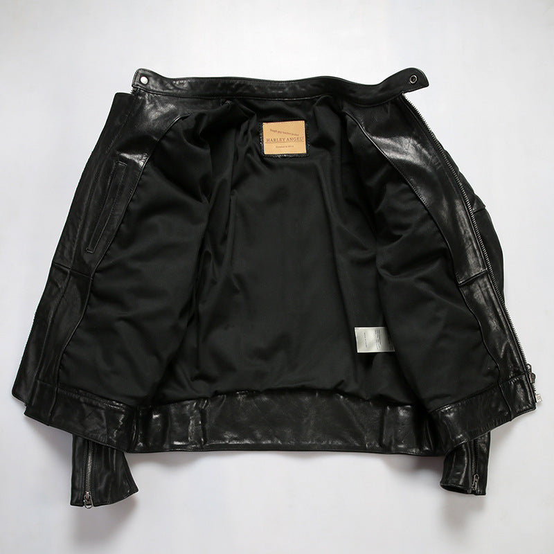 Beckham genuine leather jacket, men's stand-up collar top-grain cowhide coat