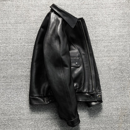 Men's Large Size Sheepskin Genuine Leather Jacket Lapel Casual Jacket Autumn and Winter Coat Thick Leather