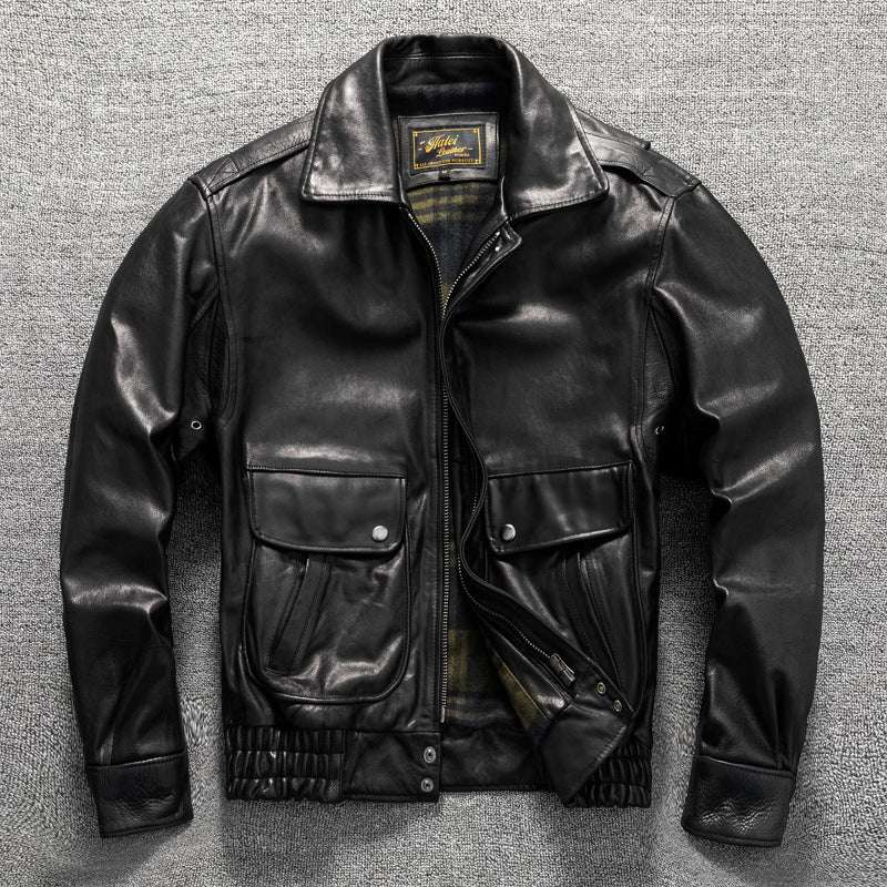 Vintage washed genuine leather jacket flight suit first layer cowhide leather jacket men's autumn and winter large size coat