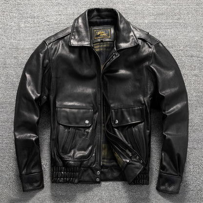 Vintage washed genuine leather jacket flight suit first layer cowhide leather jacket men's autumn and winter large size coat