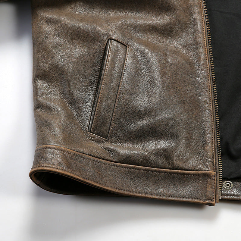 Retro American style genuine leather jacket for men, casual replica RL cowhide leather coat