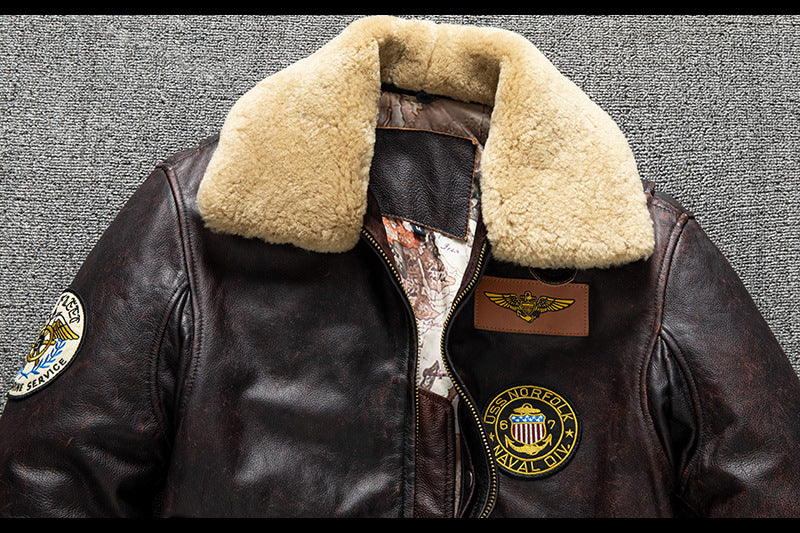 Men's first layer cowhide genuine leather jacket pilot air force flight suit jacket