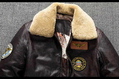 Men's first layer cowhide genuine leather jacket pilot air force flight suit jacket