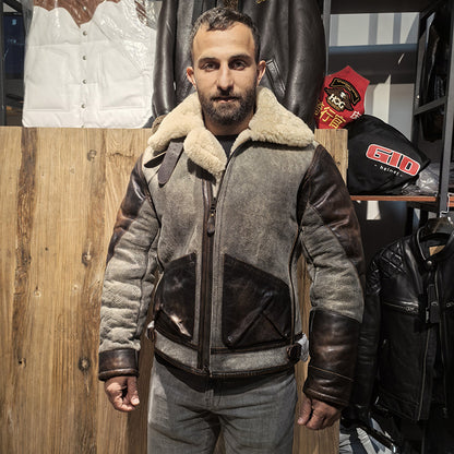 Retro D3 Bomber Shearling Flight Jacket for Men, RRL Sheepskin