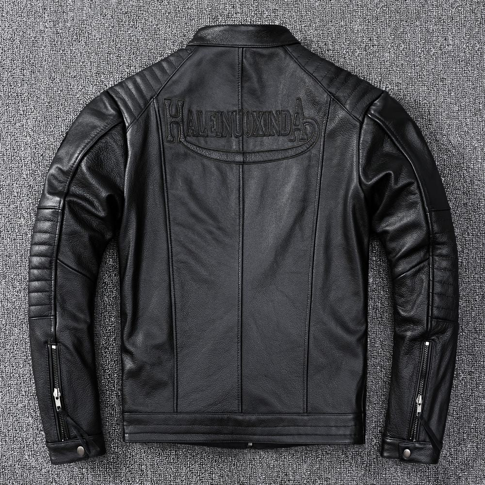 Men's motorcycle top layer cowhide leather jacket short leather jacket