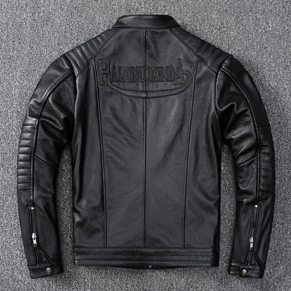 Men's motorcycle top layer cowhide leather jacket short leather jacket