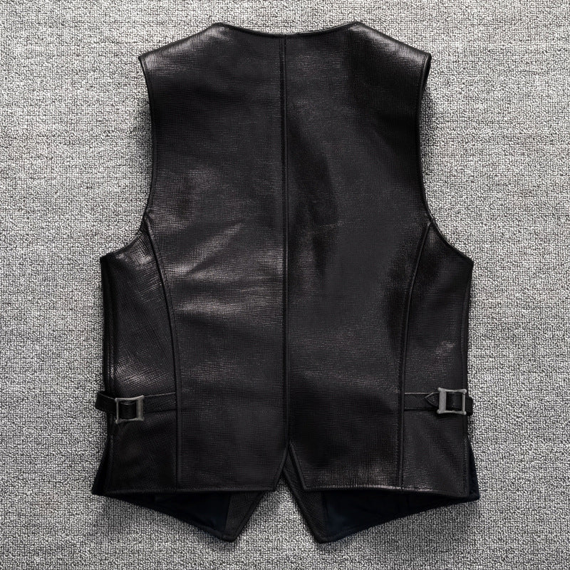 Men's vintage top layer sheepskin leather casual vest