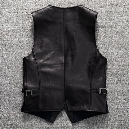 Men's vintage top layer sheepskin leather casual vest