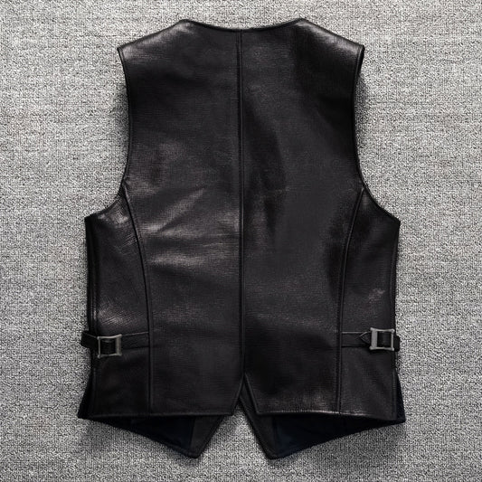 Men's vintage top layer sheepskin leather casual vest
