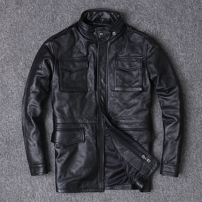 m65 men's genuine leather jacket first layer cowhide jacket windbreaker mid-length motorcycle leather jacket