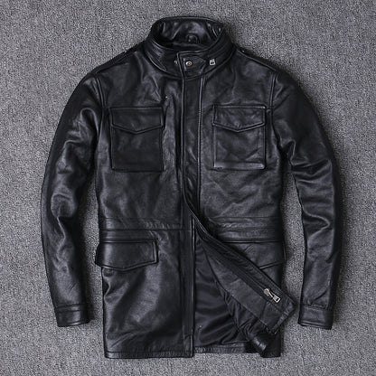 m65 men's genuine leather jacket first layer cowhide jacket windbreaker mid-length motorcycle leather jacket