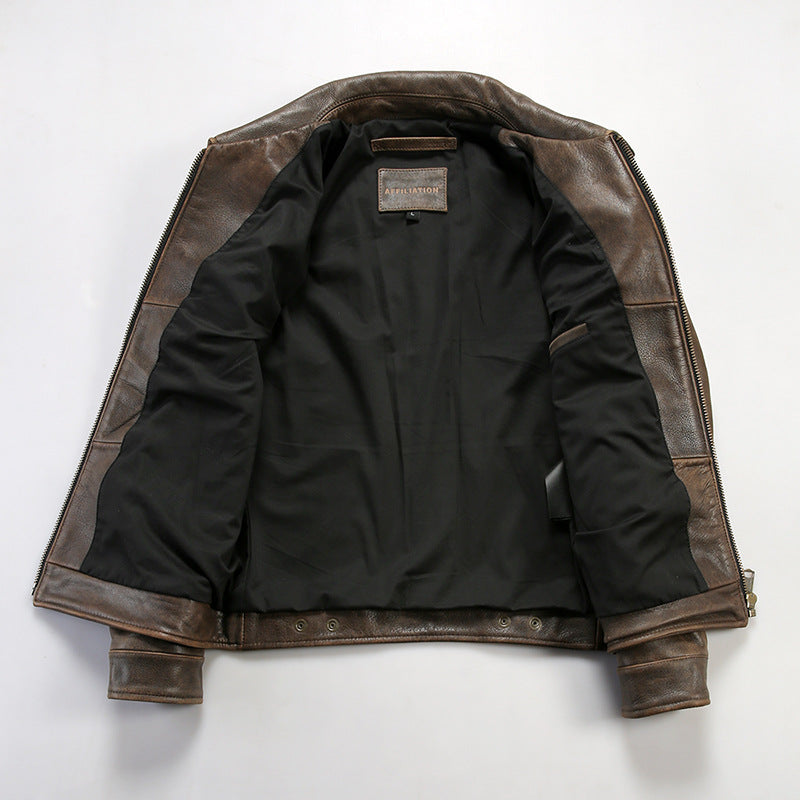 Retro American style genuine leather jacket for men, casual replica RL cowhide leather coat