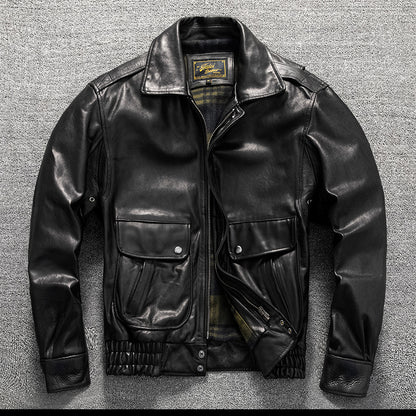 Vintage washed genuine leather jacket flight suit first layer cowhide leather jacket men's autumn and winter large size coat