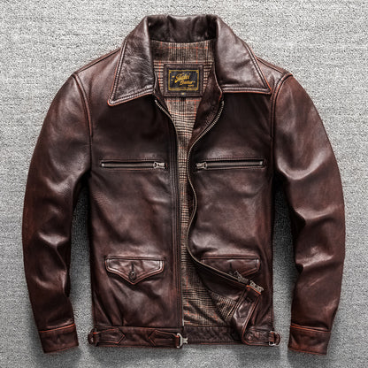 Men's cowhide genuine leather jacket flight suit short jacket