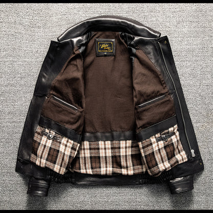 Men's Large Size Sheepskin Genuine Leather Jacket Lapel Casual Jacket Autumn and Winter Coat Thick Leather