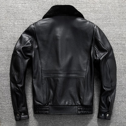 Top layer cowhide genuine leather jacket flight suit fur collar casual men's short autumn and winter large size jacket