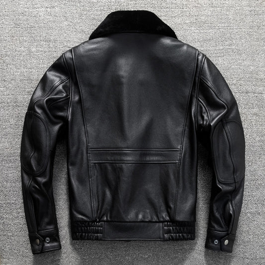 Top layer cowhide genuine leather jacket flight suit fur collar casual men's short autumn and winter large size jacket