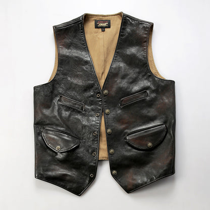 Replica Americana RL Genuine Leather Vest for Men, Casual Motorcycle Style, Cowhide Vest