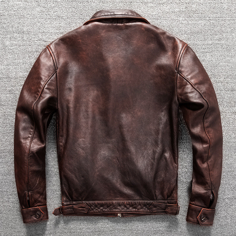 Men's cowhide genuine leather jacket flight suit short jacket