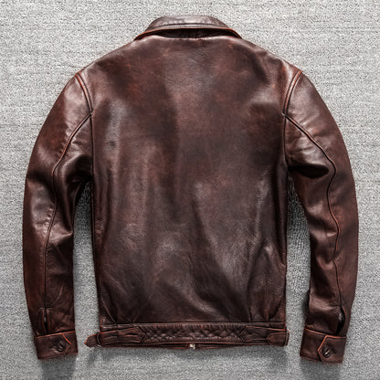 Men's cowhide genuine leather jacket flight suit short jacket
