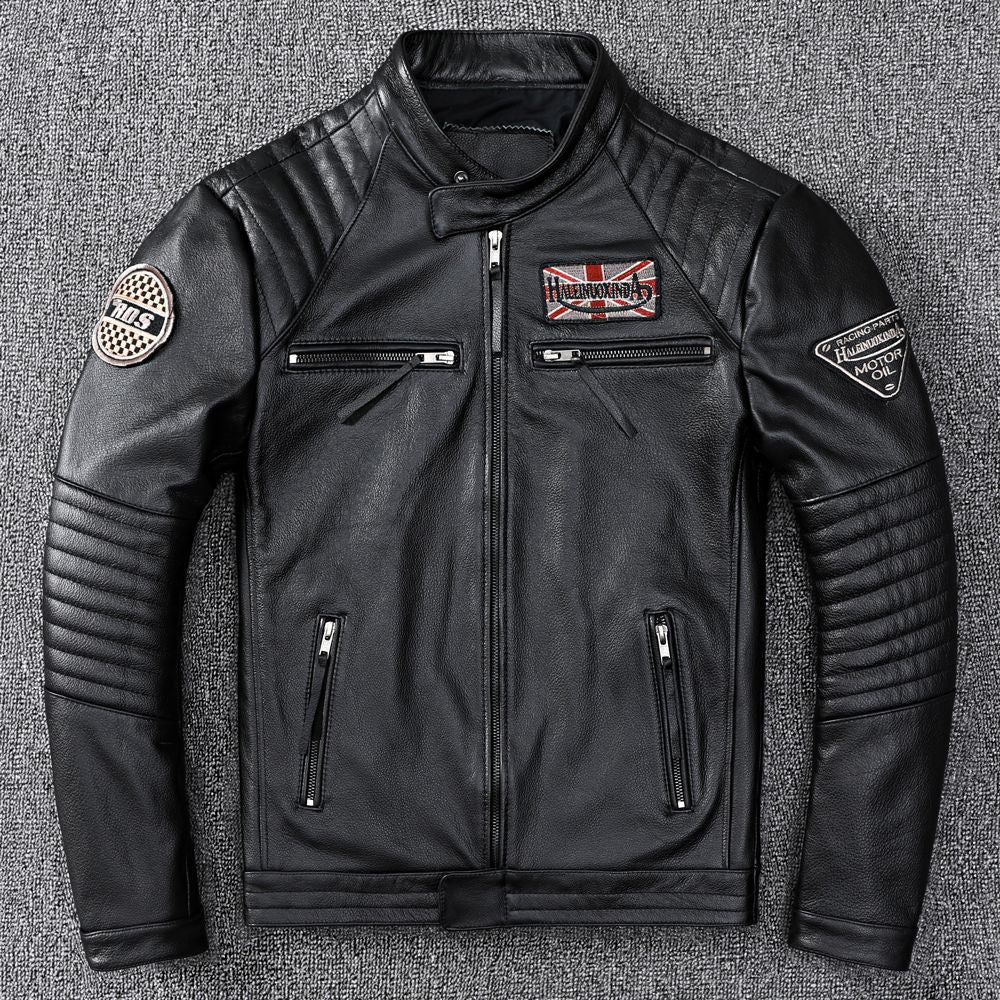Men's motorcycle top layer cowhide leather jacket short leather jacket