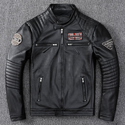 Men's motorcycle top layer cowhide leather jacket short leather jacket