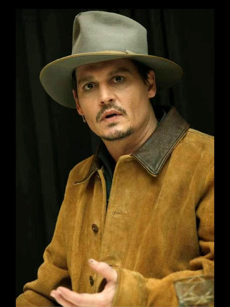 Vintage handmade RL denim leather jacket men's lapel suede leather jacket