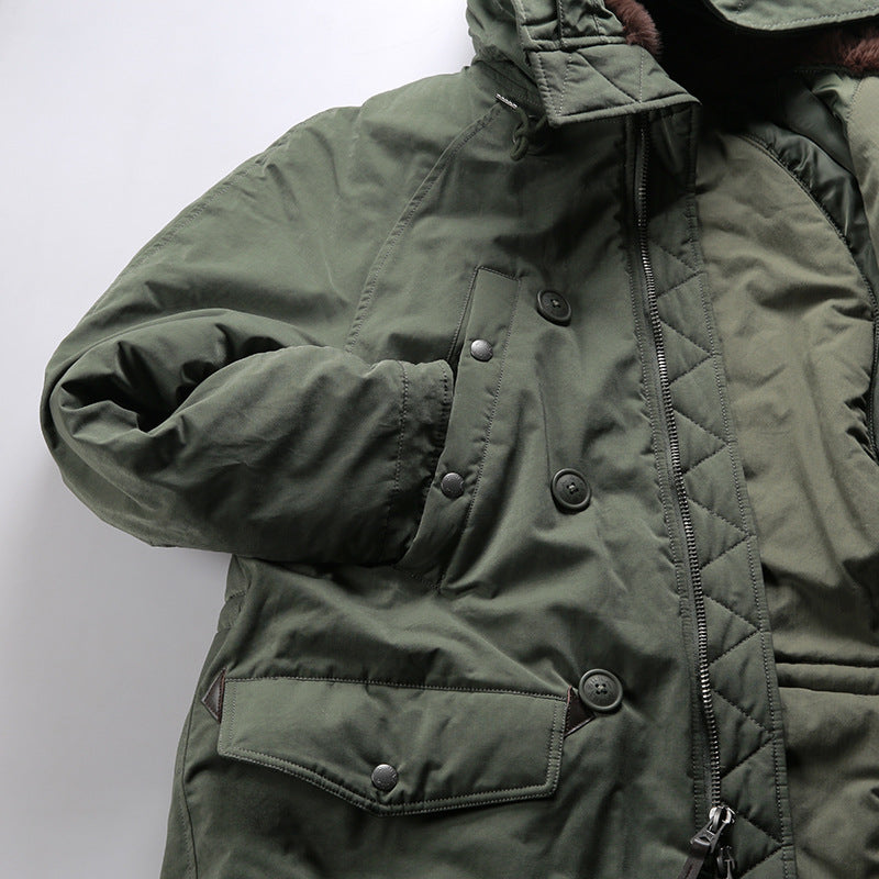 Hooded Mid-Length N3B Cotton-padded Jacket/Overcoat with Wool Liner for Outdoor Casual Wear