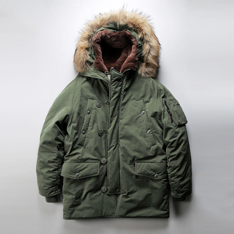 Hooded Mid-Length N3B Cotton-padded Jacket/Overcoat with Wool Liner for Outdoor Casual Wear
