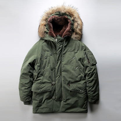 Hooded Mid-Length N3B Cotton-padded Jacket/Overcoat with Wool Liner for Outdoor Casual Wear