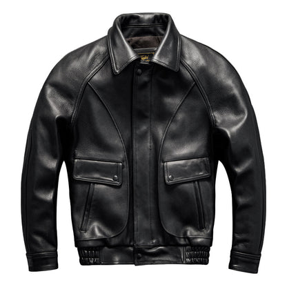 Men's Large Size Sheepskin Genuine Leather Jacket Lapel Casual Jacket Autumn and Winter Coat Thick Leather