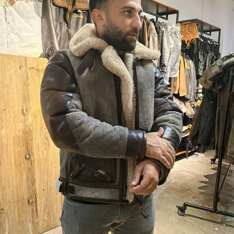 Retro D3 Bomber Shearling Flight Jacket for Men, RRL Sheepskin