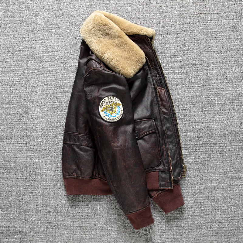 Men's first layer cowhide genuine leather jacket pilot air force flight suit jacket