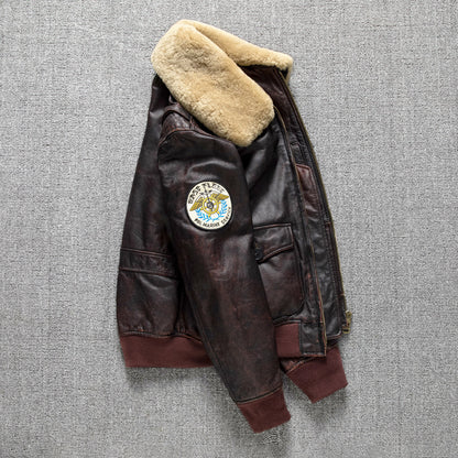 Men's first layer cowhide genuine leather jacket pilot air force flight suit jacket