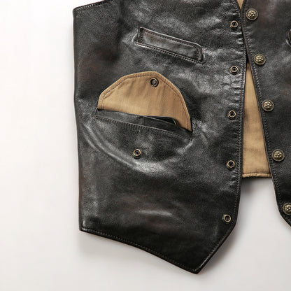 Replica Americana RL Genuine Leather Vest for Men, Casual Motorcycle Style, Cowhide Vest
