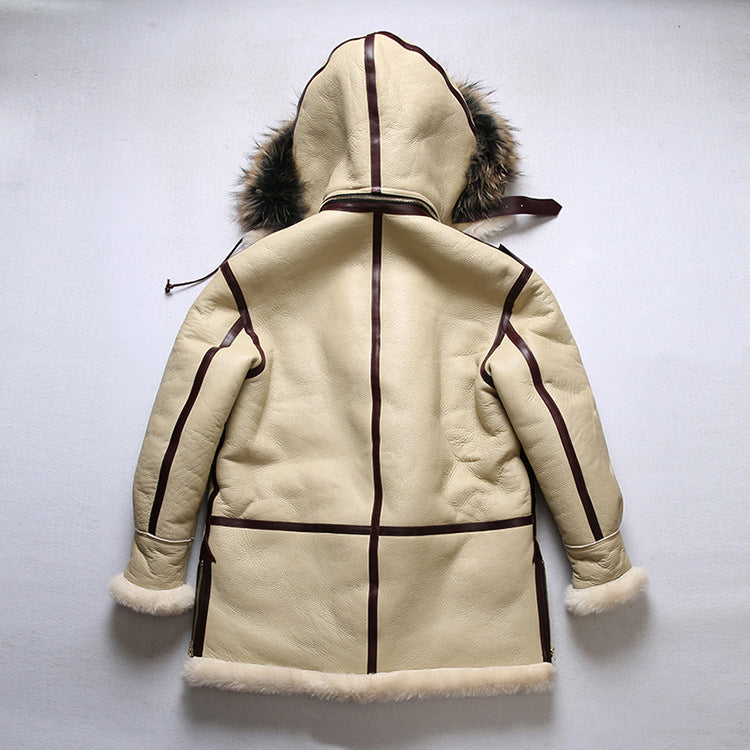 B7 Flight Suit Sheepskin Jacket with Detachable Hood, Mid-Length, Sheepskin