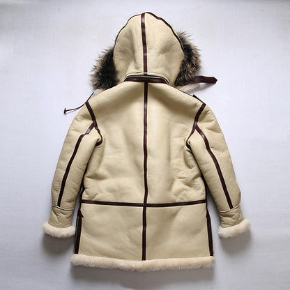 B7 Flight Suit Sheepskin Jacket with Detachable Hood, Mid-Length, Sheepskin