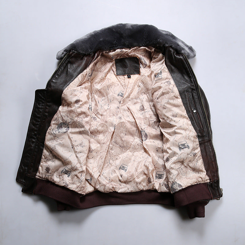 American G1 genuine leather bomber jacket men's detachable wool collar cowhide flight suit leather jacket