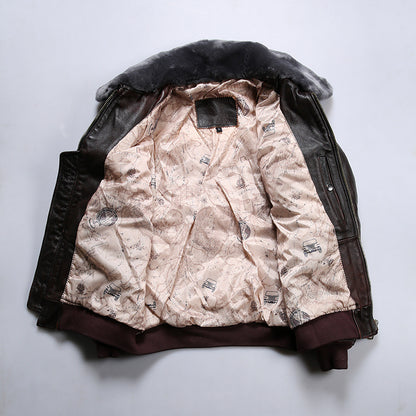 American G1 genuine leather bomber jacket men's detachable wool collar cowhide flight suit leather jacket