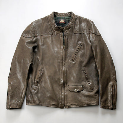 Men's sheepskin leather jacket, movie style stand collar genuine leather jacket