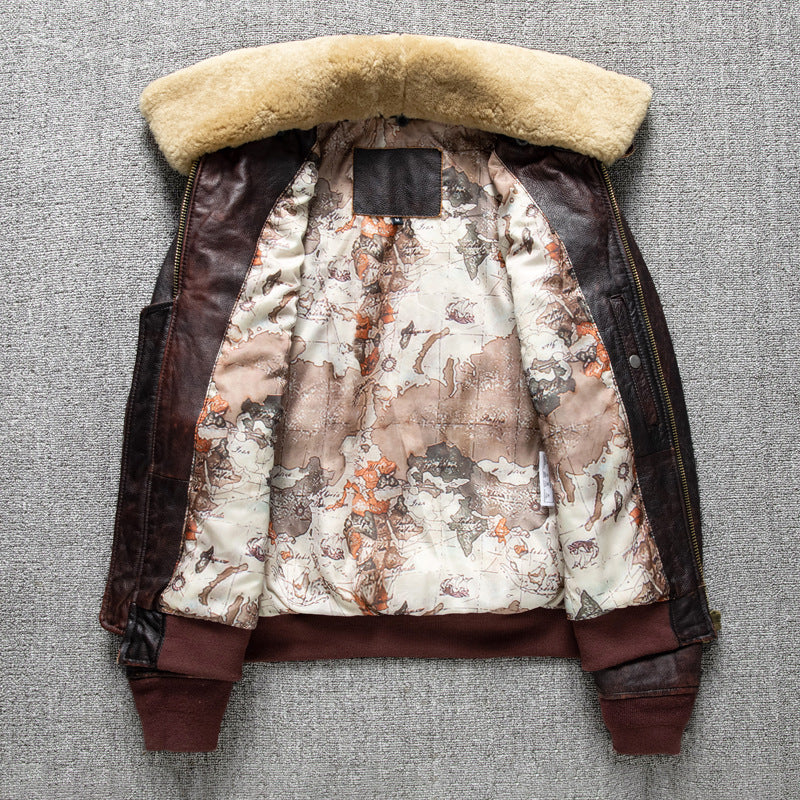 Men's first layer cowhide genuine leather jacket pilot air force flight suit jacket