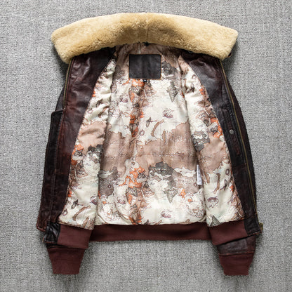 Men's first layer cowhide genuine leather jacket pilot air force flight suit jacket