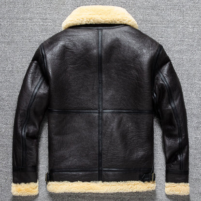 Men's winter sheepskin B3 genuine leather jacket