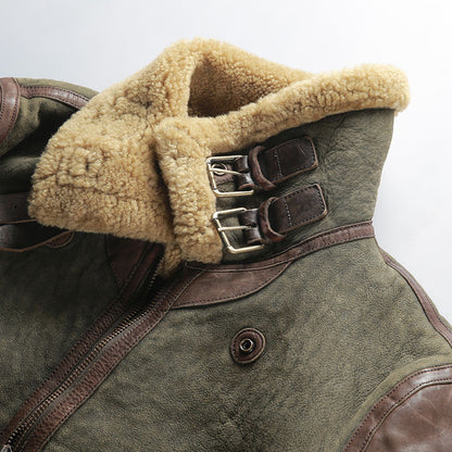 Genuine sheepskin flight jacket, men's coat, Patton General B3 distressed leather shearling.