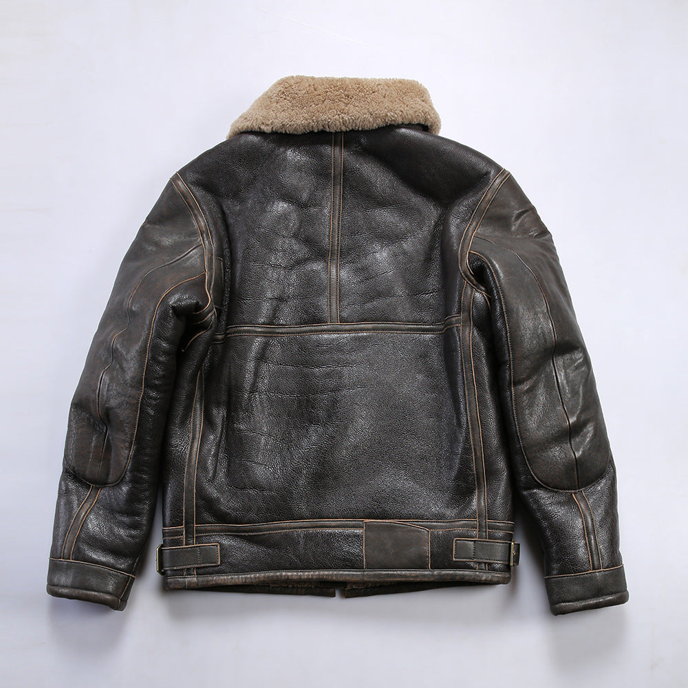 Replica RLB3 sheepskin flight suit, men's distressed horsehide leather jacket